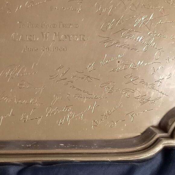 Vintage Sterling Silver Tray Poole Award Carl W. Moyer 1960 Engraved Signatures - Picture 10 of 11